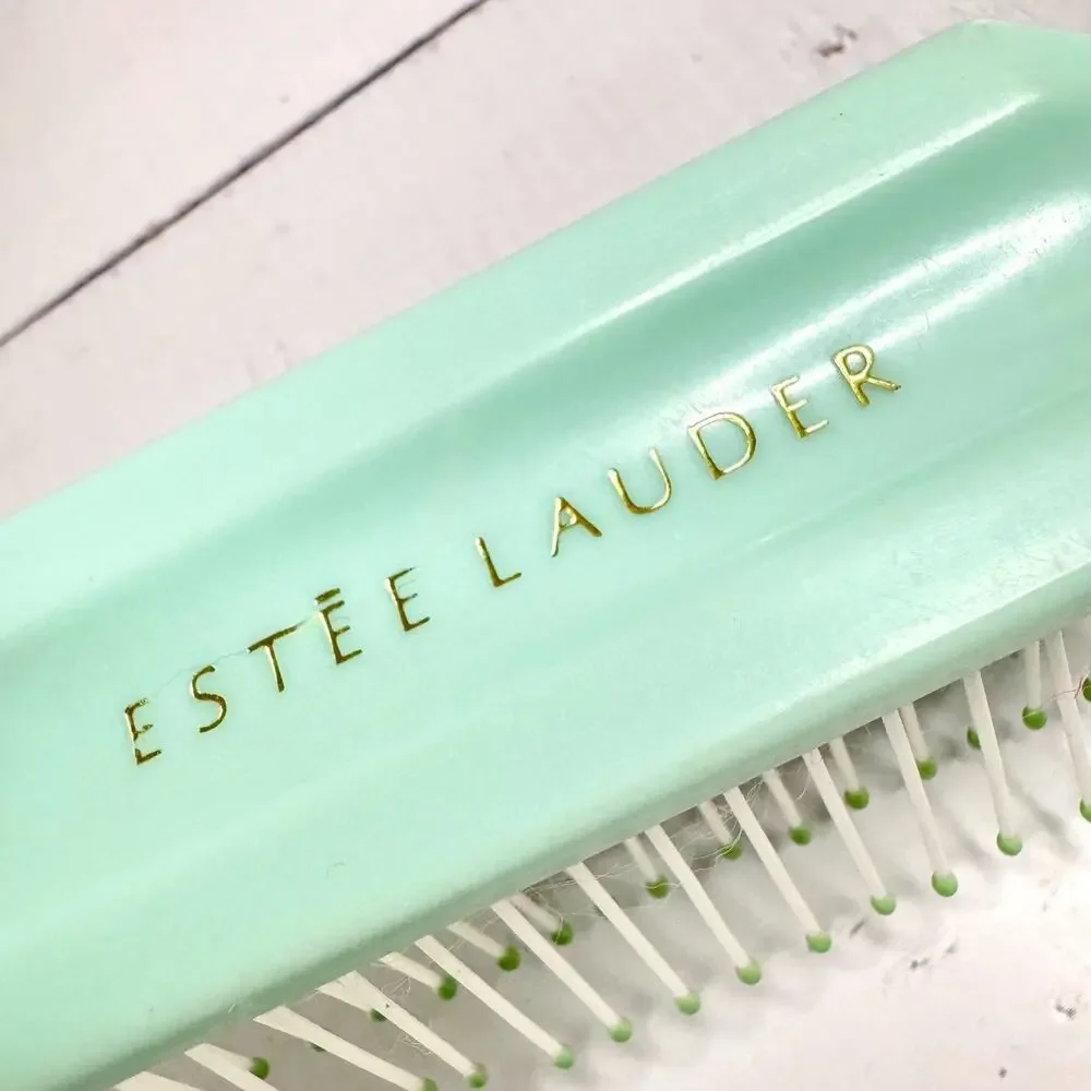 Vintage Estee Lauder Hair Brush Teal Blue Ball Tipped 6.5